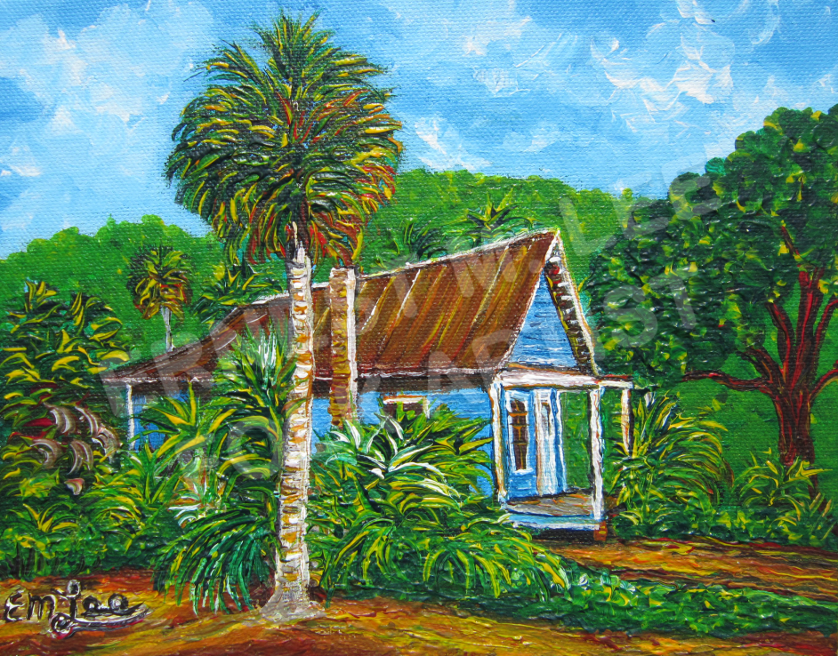 #018 - Blue House with Palms in Apalachicola